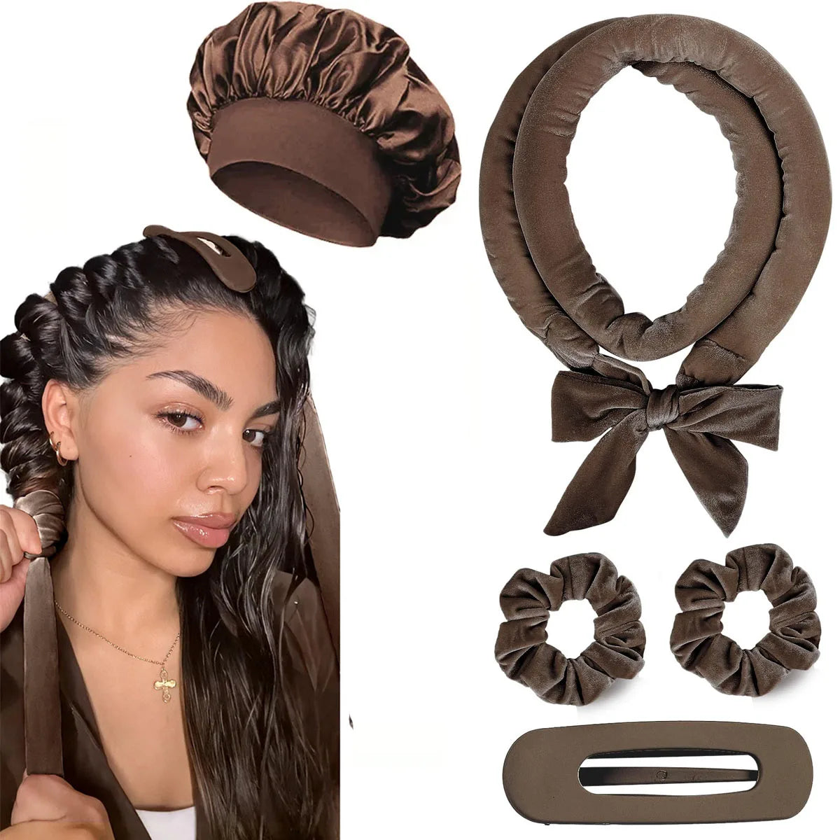 Velvet Heatless Hair Curlers Headband Kit No Heat Curls Tool + Satin Sleep Cap + Hair alternate view