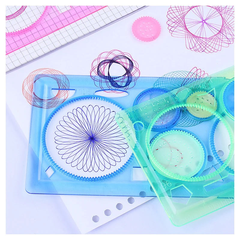 Geometry Spirograph Drawing Stencils Set Painting Template Art Crafts Creative Kids Ed close-up view