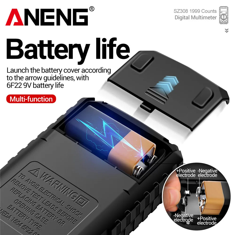 ANENG SZ308 1999 Count Digital Multimeter | High-Precision AC/DC Tester close-up view