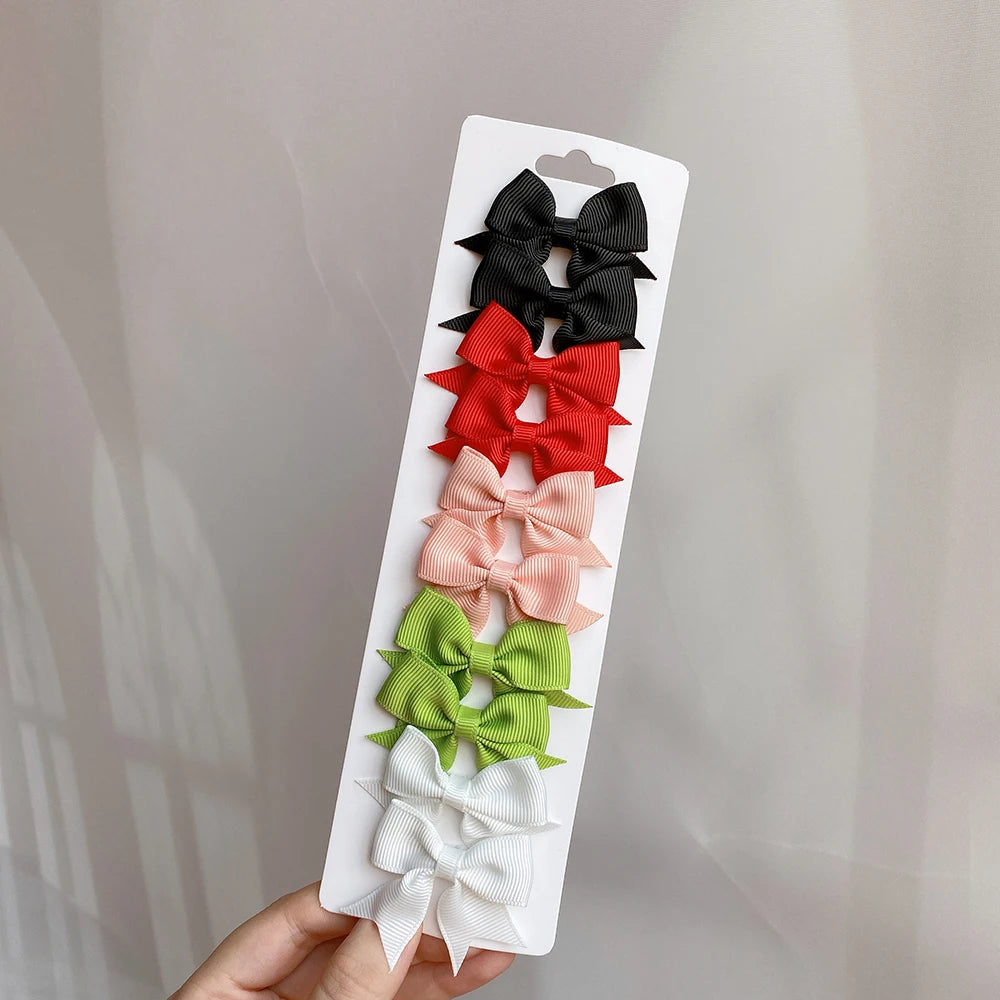 10Pcs/Set Solid Color Kids Bows Hair Clips for Baby Girls Handmade Ribbon Bowknot Hairpi detail view