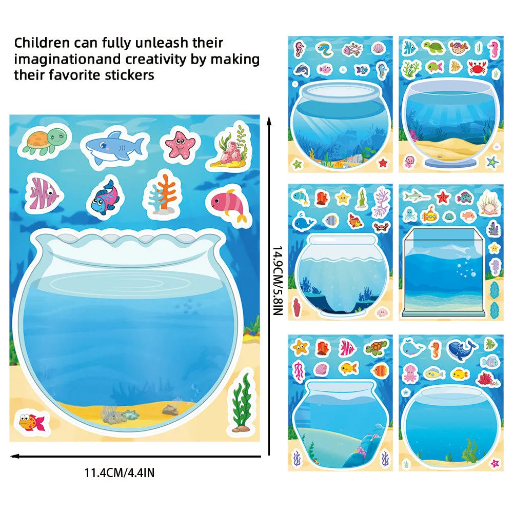 8 Pieces Kids Fish Tank Sticker Puzzles | Cartoon Marine Animal Decals lifestyle view