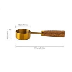 Stainless Steel Measuring Spoon Set | Gold Wood Handle Kitchen Baking Tool detail view