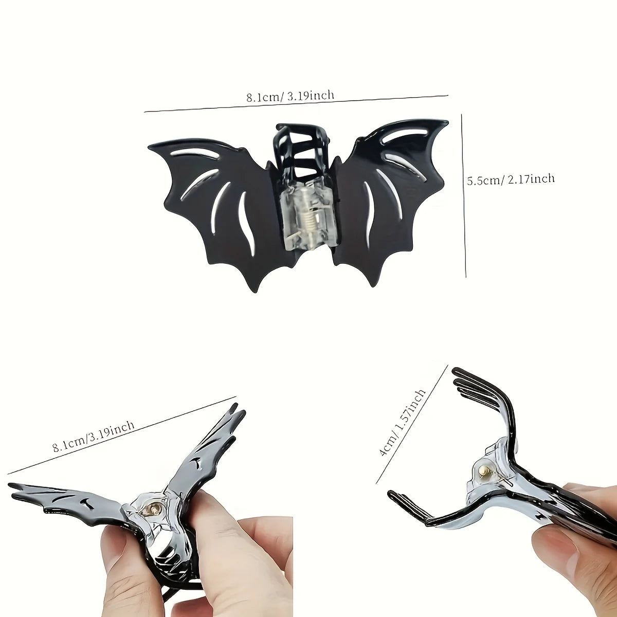 2PCS/SET Medium Bat Hair Clip with Acetic Acid Animal Clip Halloween Party Cosplay Hea close-up view