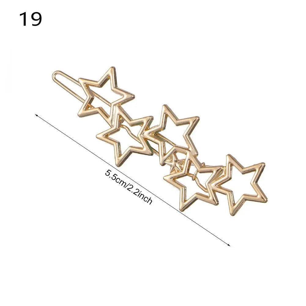 1PC Geometric Ponytail Hairpins Bobby Pins Knot Hair Clip Star Heart Barrettes Metal H close-up view