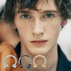 Titanium Zircon Hoop Nose Ring Septum Lip Circular Barbell Horseshoe Ear Tragus Helix close-up view