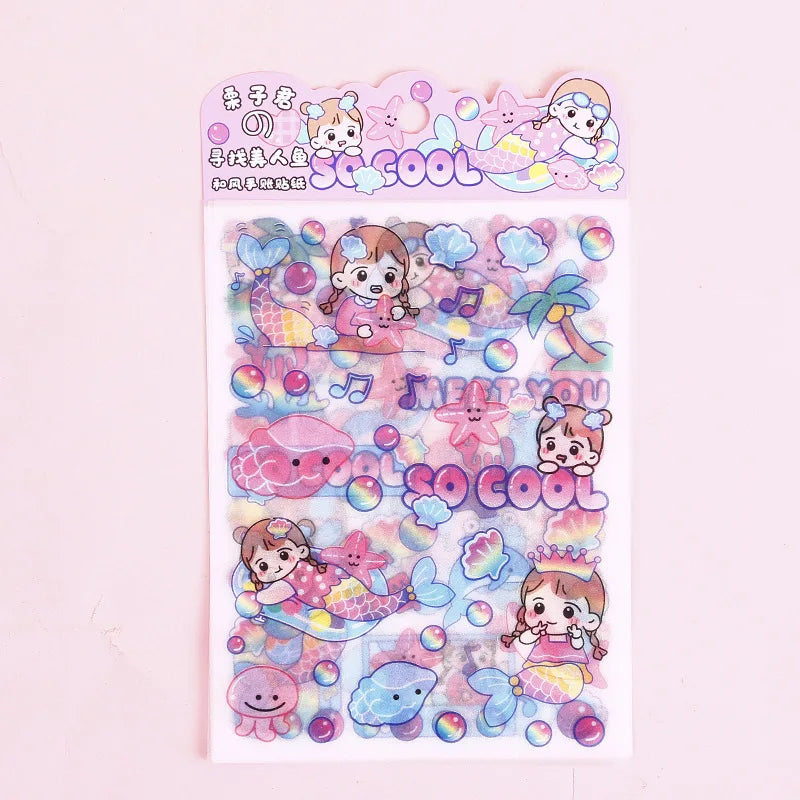 Cute Pink PET Sticker Pack for Scrapbooking and Journaling | 4 Sheets Kawaii Decorati alternate view