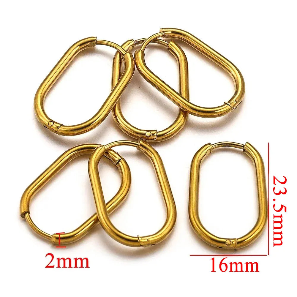 Gold Plated Rectangular Hoop Earrings | 6pcs Stainless Steel Jewelry Findings for DIY alternate view