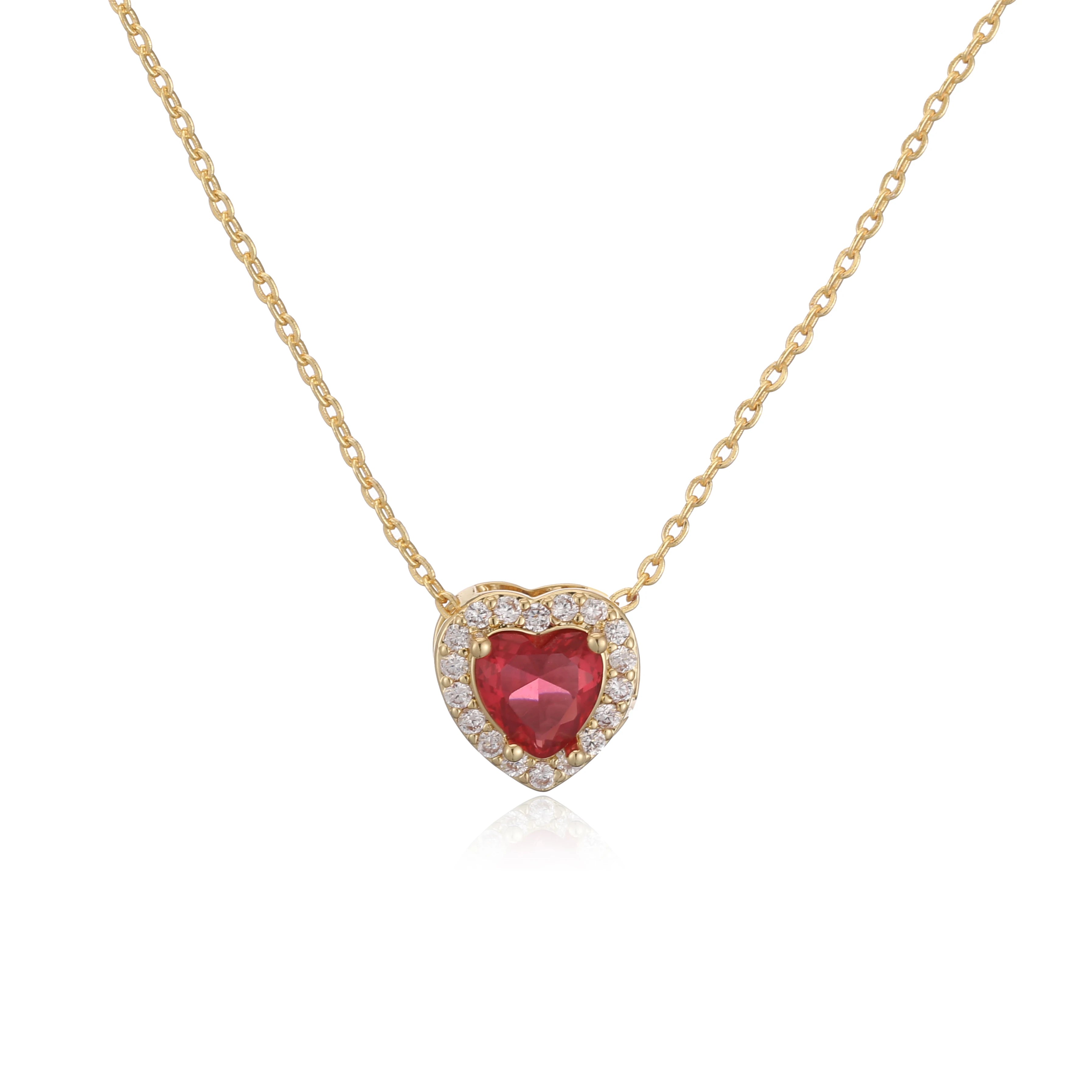 HECHENG Luxury Colored Crystal Heart Pendant Ocean Heart Necklace Brass Golden Plated alternate view