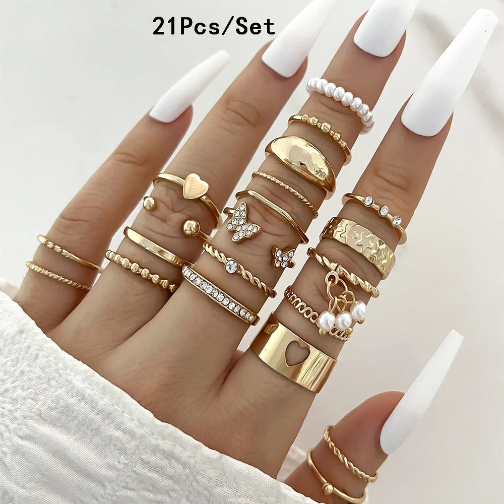 30Pcs Bohemian Geometric Knuckle Rings Set For Women Gold Silver Color Finger Ring additional angle