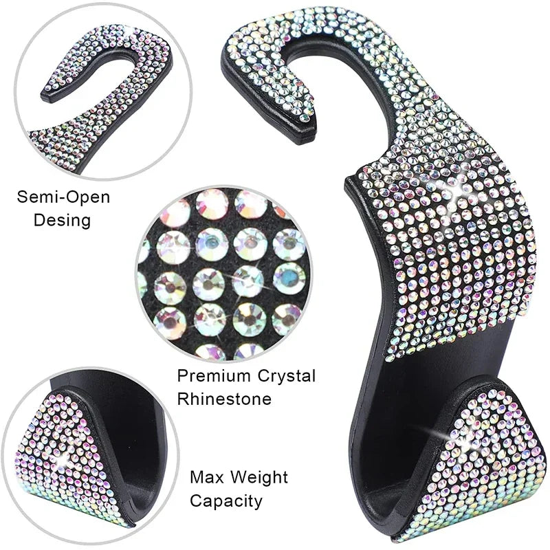 Car Seat Back Hook Pad Hanger Rhinestone Storage Hanger Universal Auto Headrest Mount lifestyle view