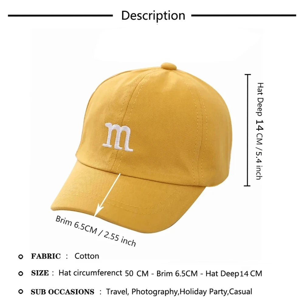 Kids Unisex Baseball Cap with M Letter Embroidery | Adjustable Cotton Sun Hat additional angle