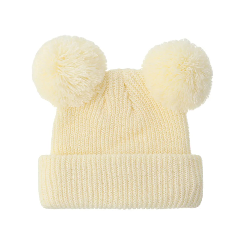 0-12M Solid Knitted Cute Pom Pom Cap | Newborn Baby Turban Hat detail view