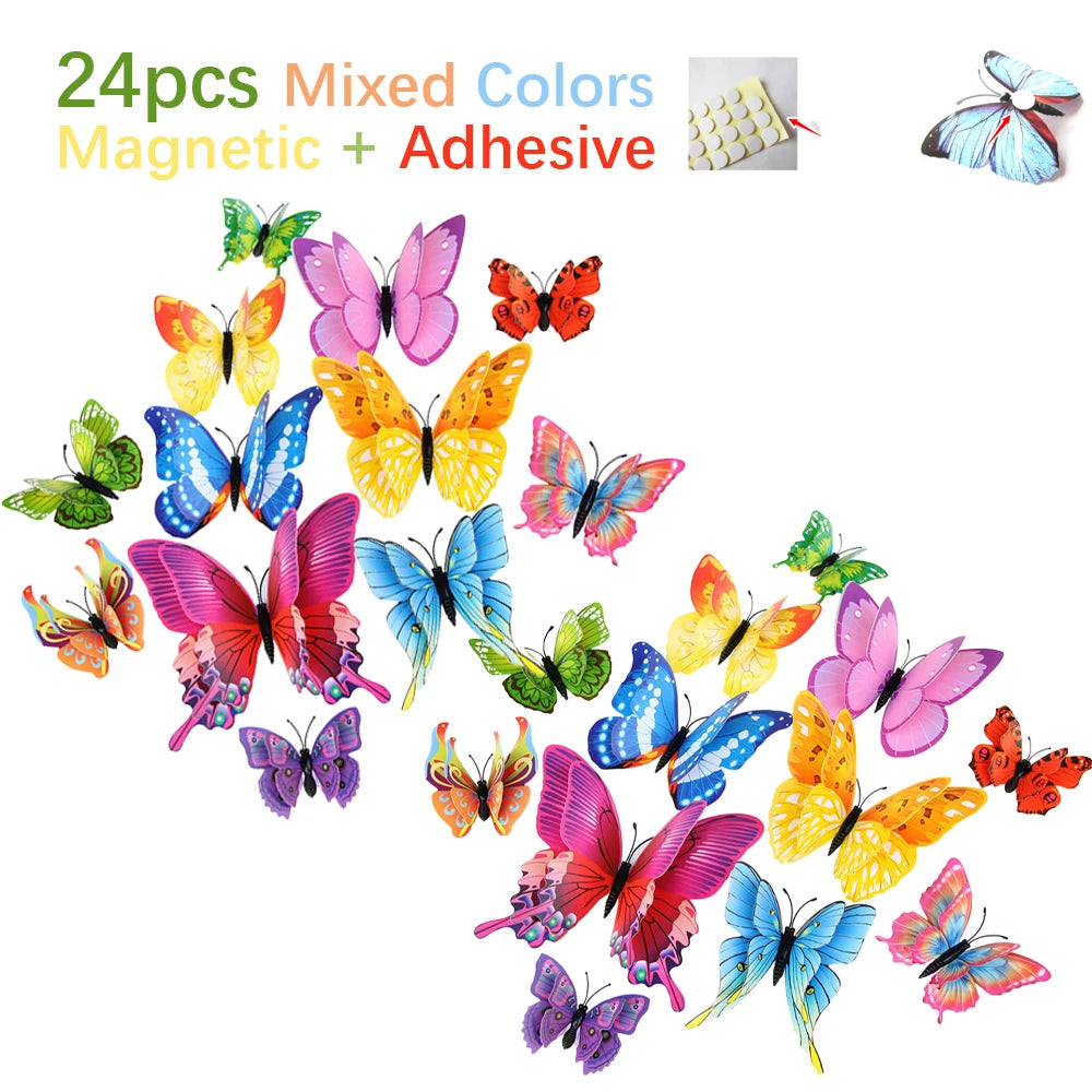 3D Butterfly Wall Stickers | 12/24pcs Magnetic Decor for Refrigerator and Walls additional angle