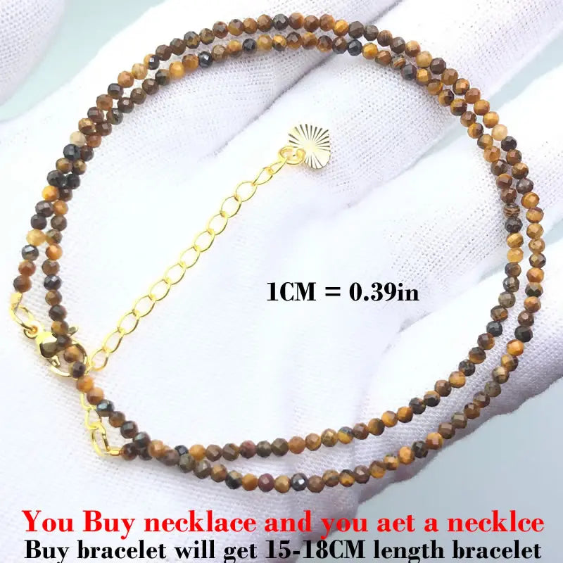 Fashion Faceted 2mm Beads Necklace Mini Natural Stone Amethysts Quartzs Agat Choker additional angle