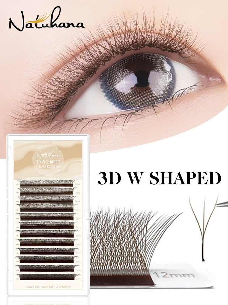 NATUHANA W Shape Eyelashes Extensions 3D 4D 5D 6D W Shaped Brown Black Clover Hand additional angle