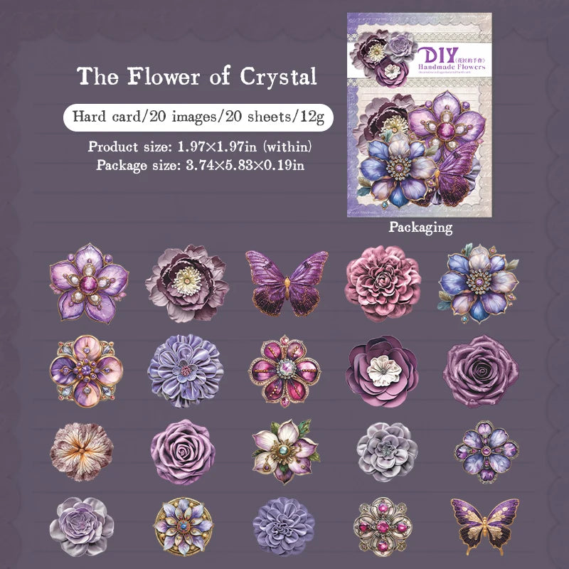 20pcs Hard Card Flower Stickers for Scrapbooking | Floral Craft Decor Set alternate view