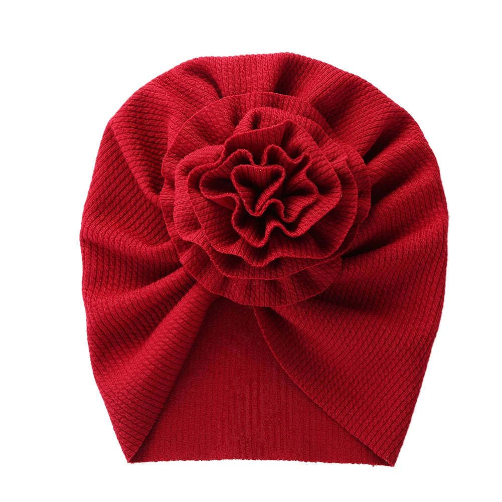 Big Blossom Flower Ribbed Turban Baby Hat | Soft Cotton Topknot Bonnet for Newborns additional angle
