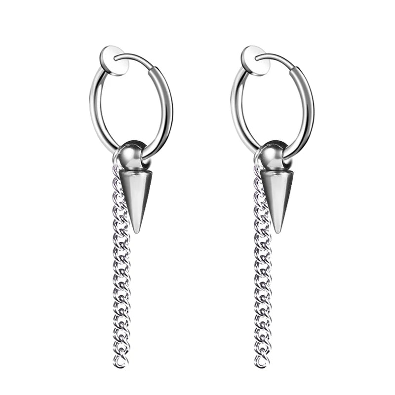 Black Arrow Punk Stainless Steel Stud Earrings | Unisex Gothic Ear Clip Set close-up view