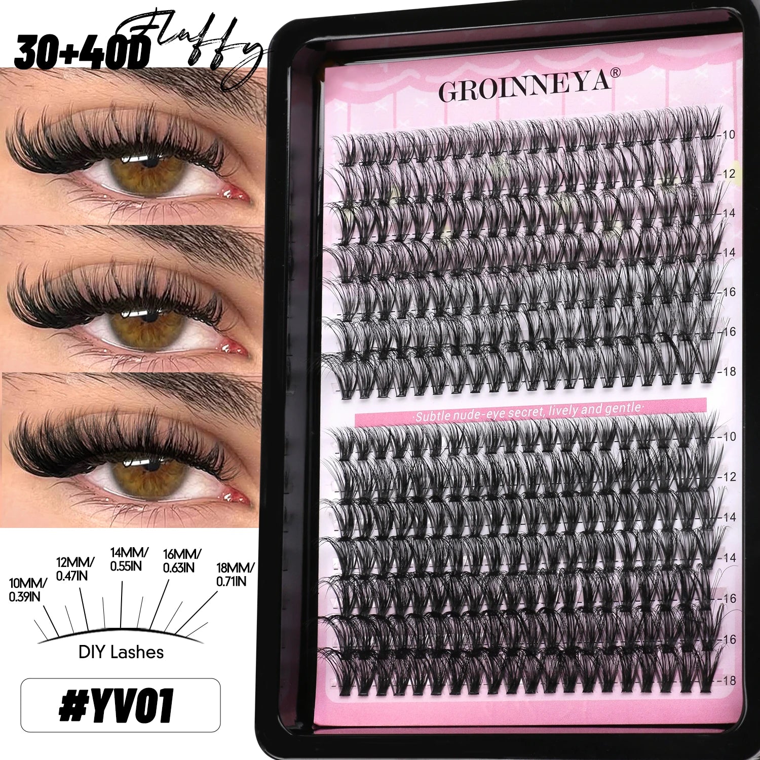 GROINNEYA Lash Clusters Wispy Eyelash Clusters Eyelash Extensions Natural Volume Lash Extensions DIY Individual Lashes Makeup