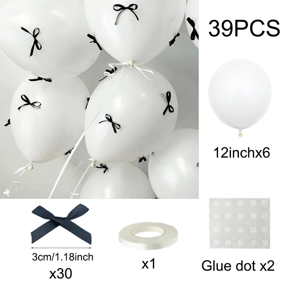 Bow Balloons Set White Balloon Mini Pink Ribbon Bows Girls Birthday Party