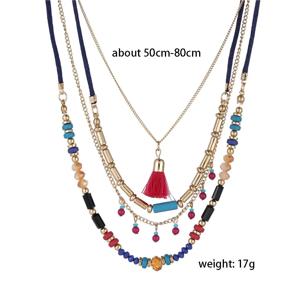 Bohemian Multilayer Handmade Colorful Beads Chain Pendant Necklaces For Women Girls A alternate view