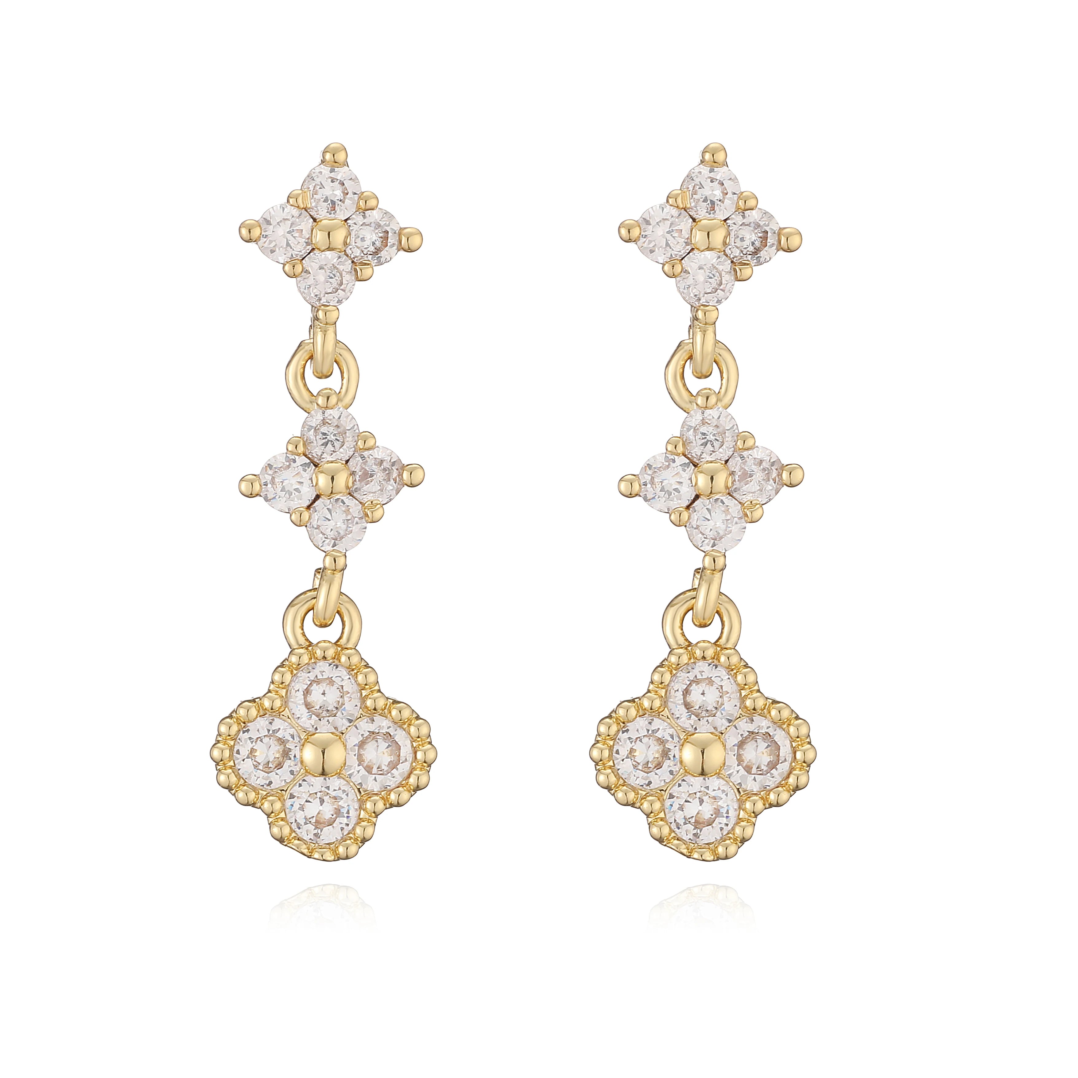 HECHENG,Sparkling Zirconia Stud Earrings Floral Tassel Earrings French Banquet Style Rom detail view