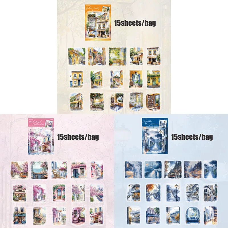 45sheets/bag PET waterproof large size landscaping stickers bag handbook material dec lifestyle view