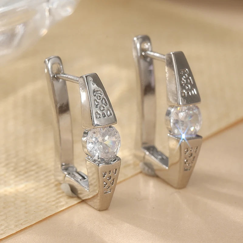 Concise Classic Synthetic Zirconia Inlaid Silvery Plated Hoop Earrings Women Men Punk Style Party Daily Versatile Jewelry Gifts