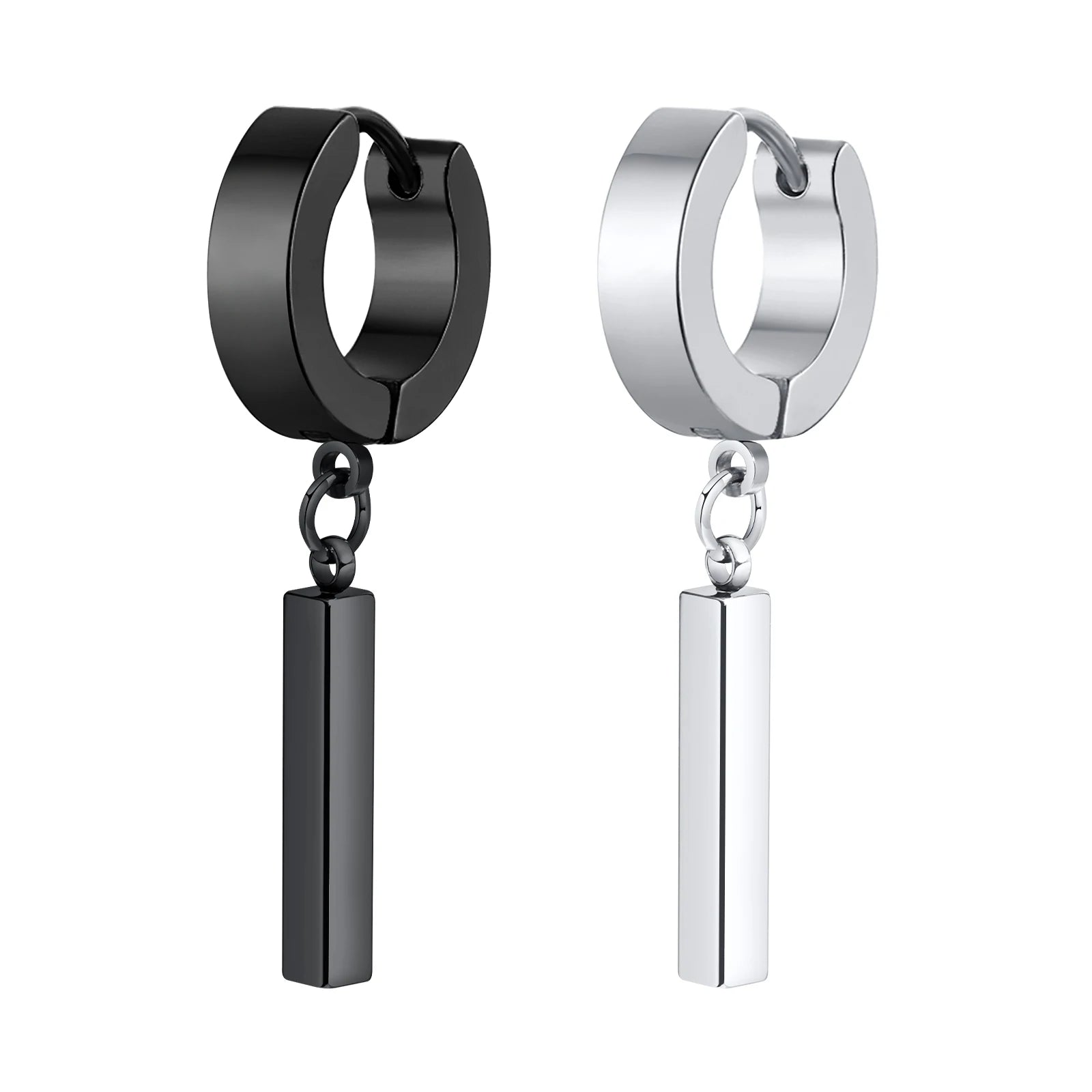 Men's Cool Punk Statement Geometric Bar Hoop Huggie Earrings Gifts Jewelry, Waterproof S detail view