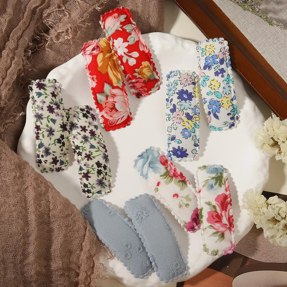 1 Set Printed Fabric Hair Clips Sweet Handmade BB Hair Clips Baby Girl Bangs Fixed Edge Clips Children's Hair Accessories Gifts