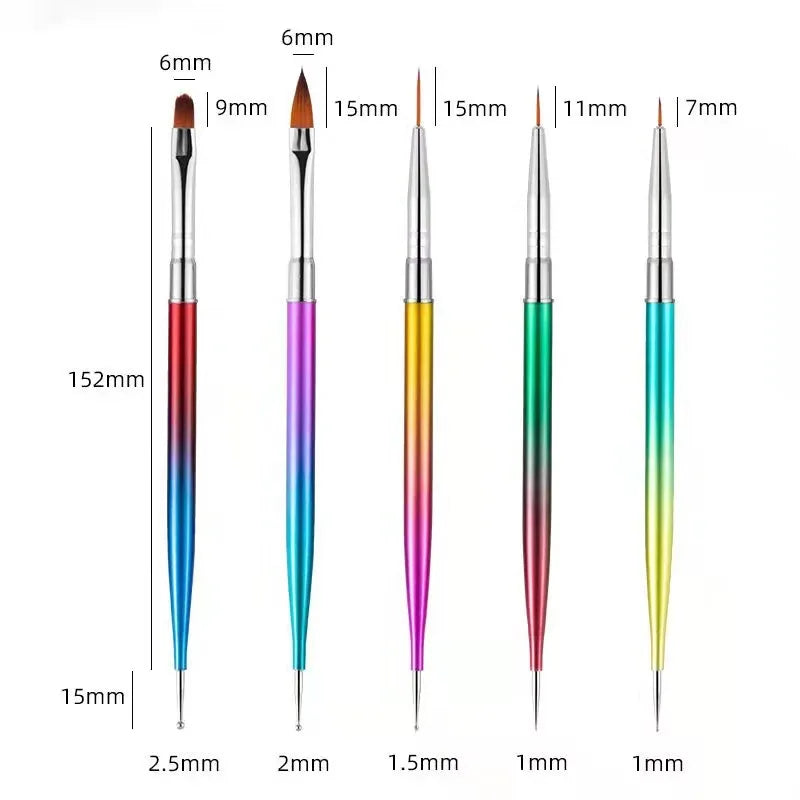 5/20Pcs Nail Art Brush Design Tip Painting Drawing Carving Dotting Pen FlatFan Liner A close-up view