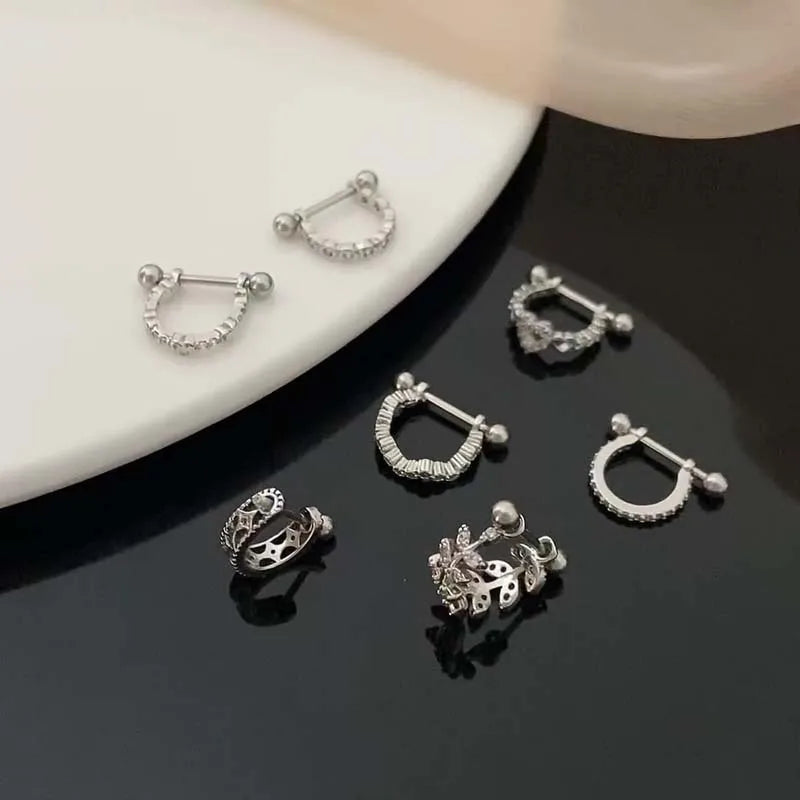 New Hollow Heart Ear Bone Nail for Women Girls Stainless Steel Silver Color Zircon Pierc detail view