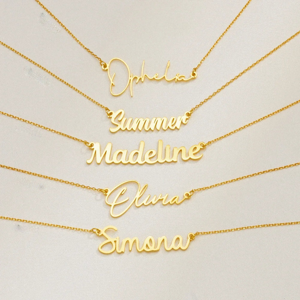 Custom Name Necklace for Women Personalised Cursive Letter Pendant Stainless Steel Je alternate view