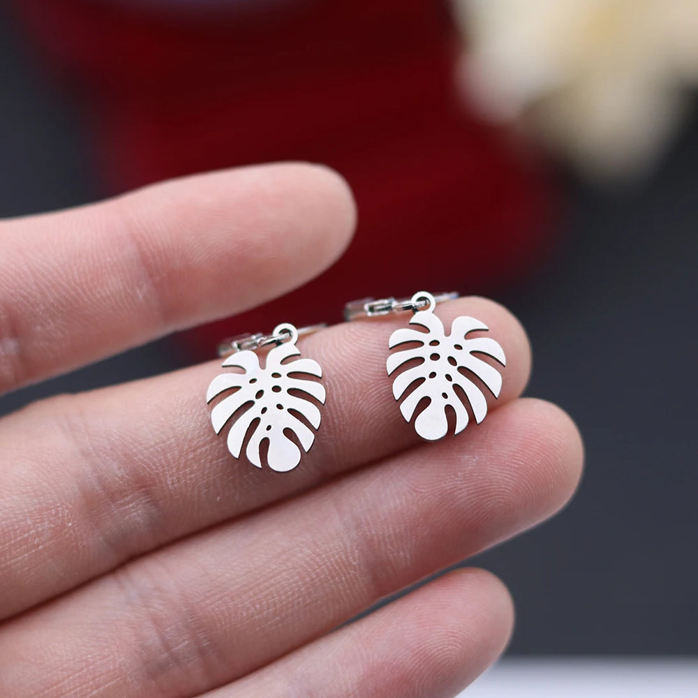 Chandler Stainless Steel Monstera Leaf Drop Earrings Boho Jewelry Stylish Plant Gift alternate view