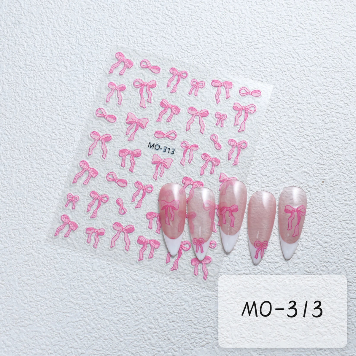 Bowknot Nail Stickers 3D Relief White Ribbon Cute Sweet Pink Self-Adhesive Nail Art De close-up view