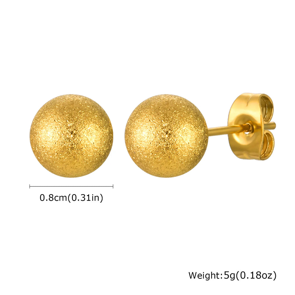Gold Plated Stainless Steel Stud Earrings Set | 10mm 8mm 6mm Round Ball Earrings for Wom detail view