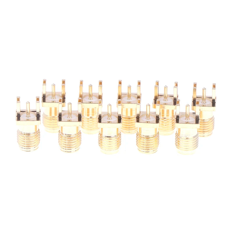 SMA Female Jack PCB Edge Mount Solder Adapter Connector | 10-Pack Gold Plated RF Coaxial