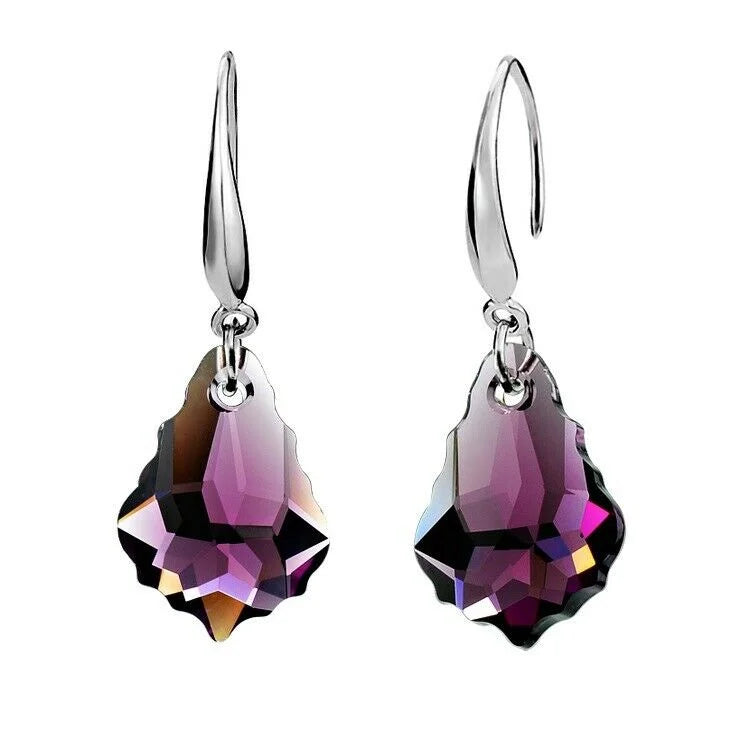 Purple Crystal Drop Pendant Necklace Set Zinc Alloy Trendy Women's Jewelry Set detail view