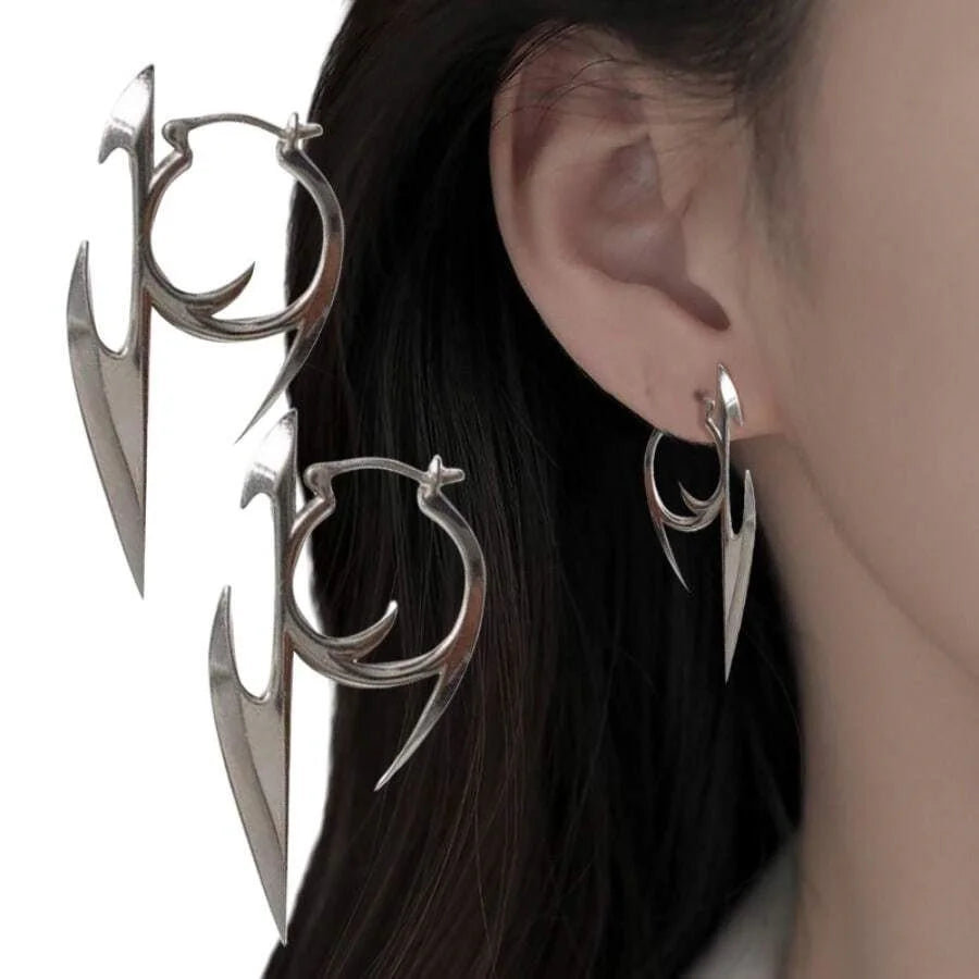 Obega Cyberpunk Spike Hoop Earrings | Unisex Punk Jewelry for Men and Women lifestyle view