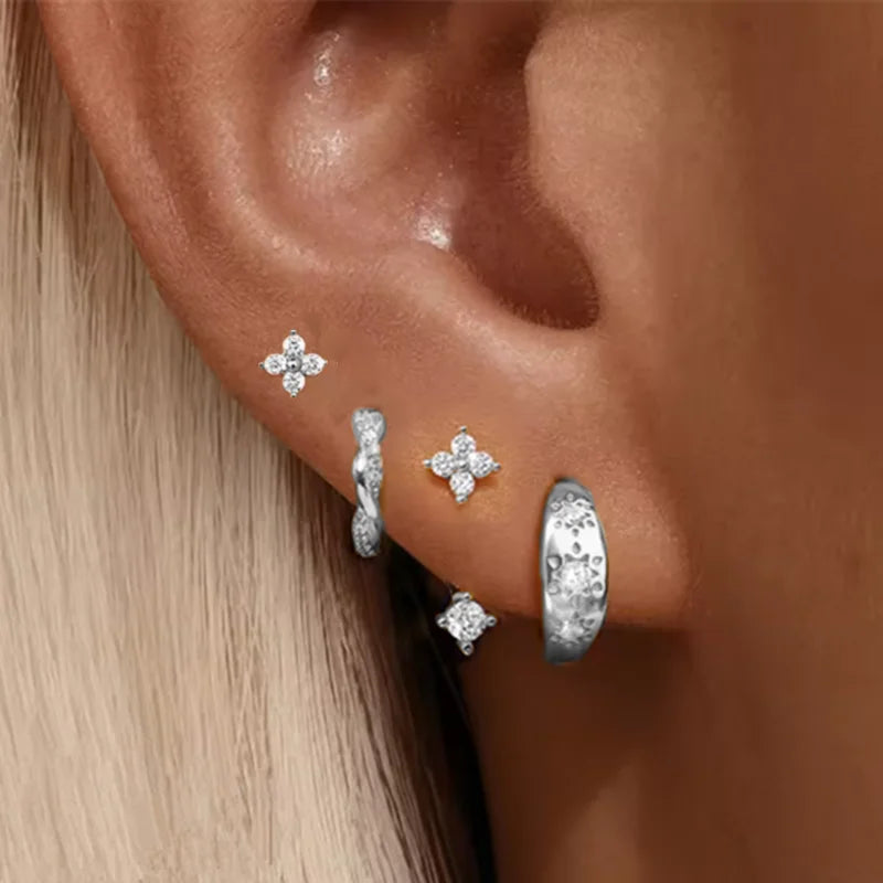 4PCS Fashion Stainless Steel Zirconia Star Huggie Hoop Earrings Set for Women Curious Pe detail view