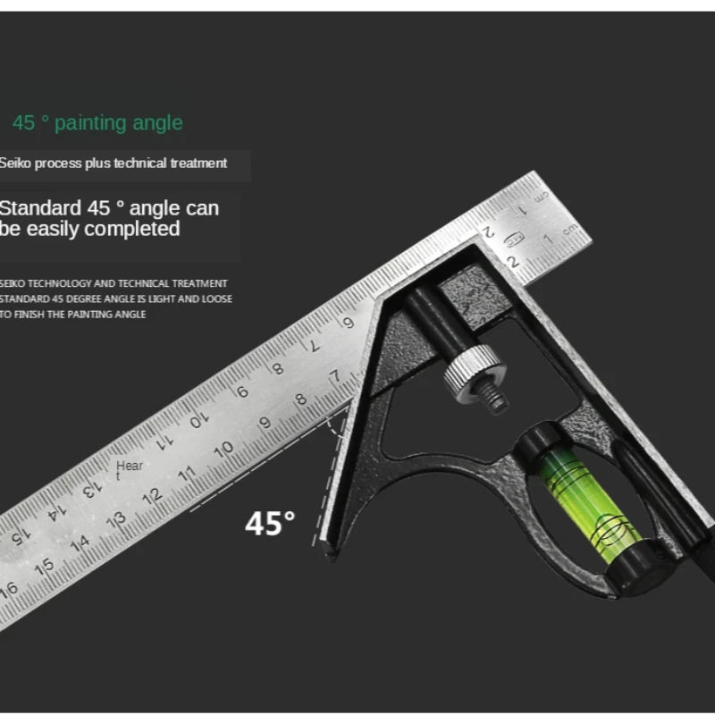 300mm Stainless Steel Combination Square | Multi-Angle Woodworking Ruler close-up view