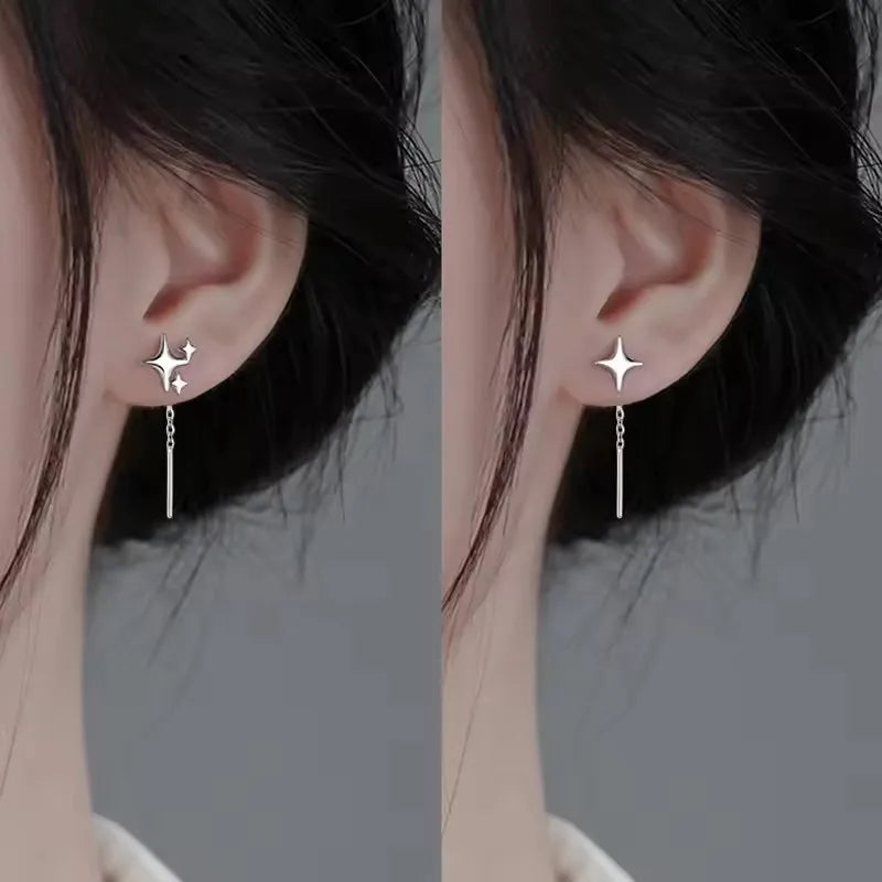 Star Thread Chain Drop Earrings | Trendy Korean Style Pendant Jewelry additional angle