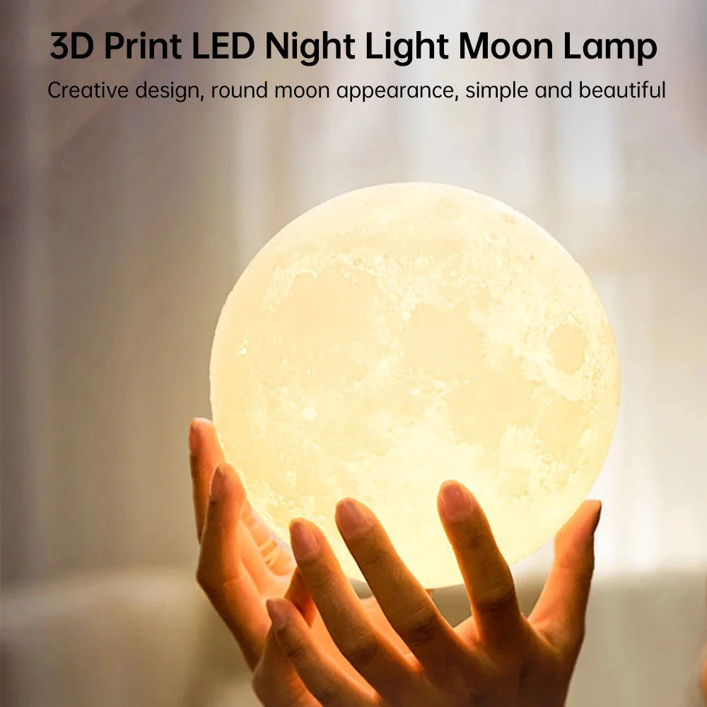 Moon Night Light | 3D LED Bedside Lamp for Kids Room and Home Decor detail view