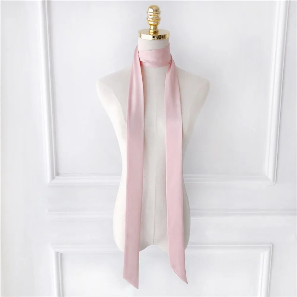 Delicate Long Hair Scarf Favor Silk Headband Neck Scarf Solid Color Hair Wrap Party Sc close-up view