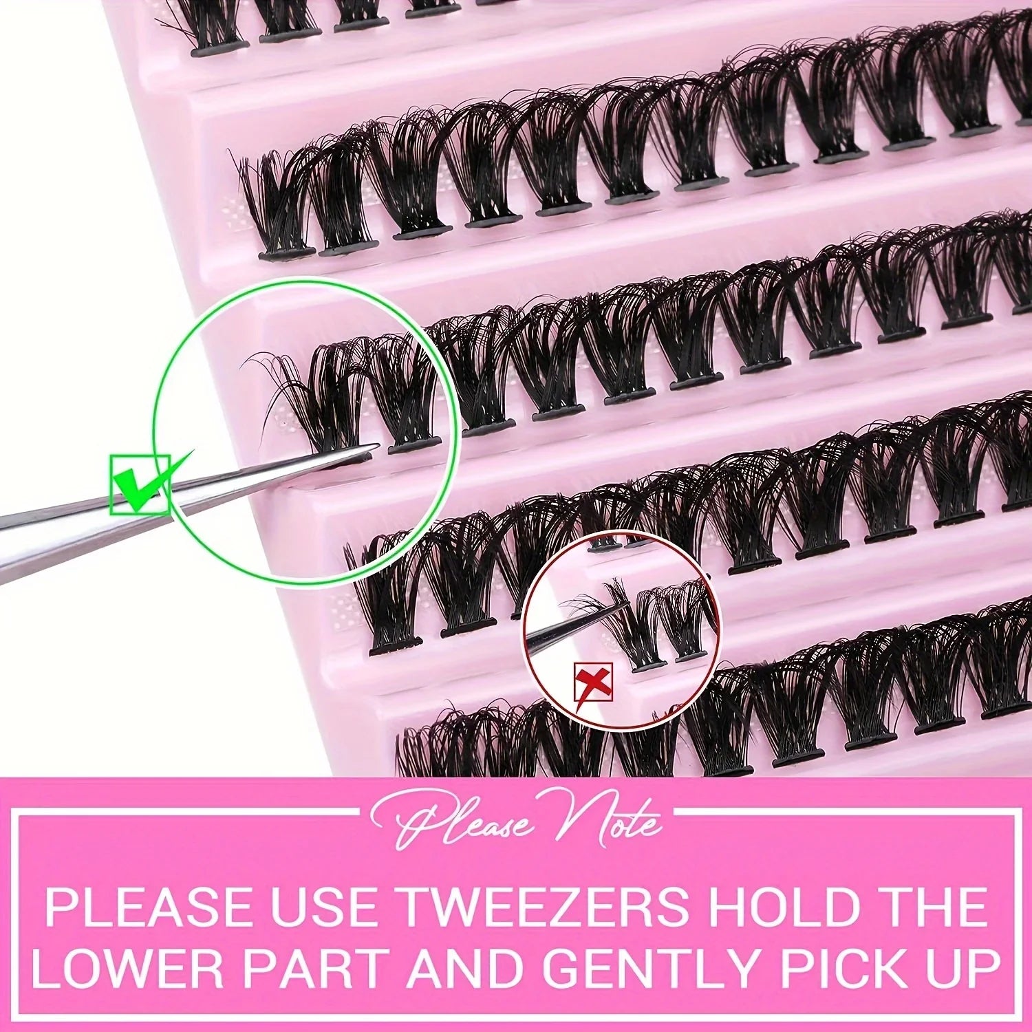 200pcs Lash Clusters Natural Look Wispy Lashes 9-16mm D Curl Eyelash Extensions Fluffy close-up view
