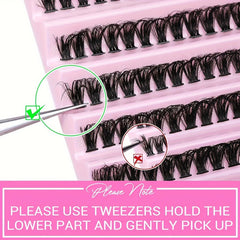 200pcs Lash Clusters Natural Look Wispy Lashes 9-16mm D Curl Eyelash Extensions Fluffy close-up view