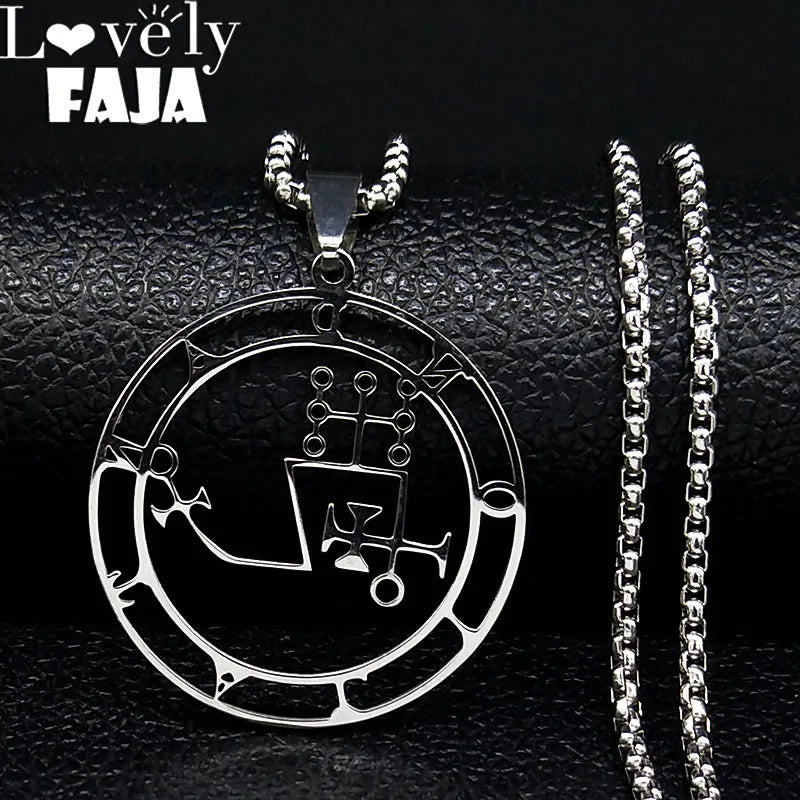 Sigil Stainless Steel Necklace Silver Color Dantalion Seal Solomon Demon Satan Sigil Satan Necklaces Pendants Jewelry N7150S03