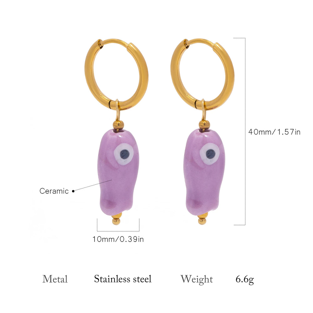 Stainless Steel Ceramic Fish Earrings | Colorful Dopamine Jewelry for Women additional angle