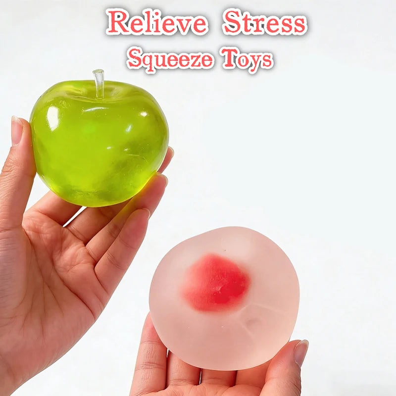 Fruit Squeeze Fidget Toy | Green Apple & Strawberry Stress Relief Decor close-up view