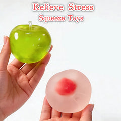 Fruit Squeeze Fidget Toy | Green Apple & Strawberry Stress Relief Decor close-up view